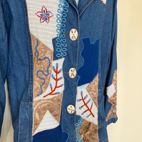 Allure Denim Chambray Patchwork Blazer Jacket Vintage Embellished Top - Picture 9 of 9